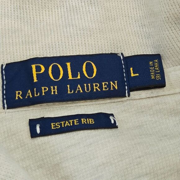 POLO Ralph Lauren Mens Large Estate Rib Shawl Neck Pullover Sweater Beige Preppy - Picture 3 of 12